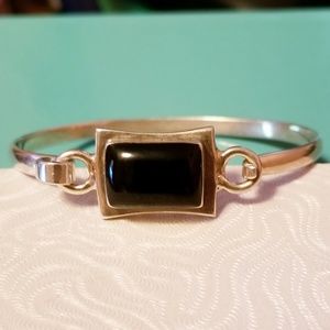 VTG Signed Sterling Silver Black Onyx Bracelet